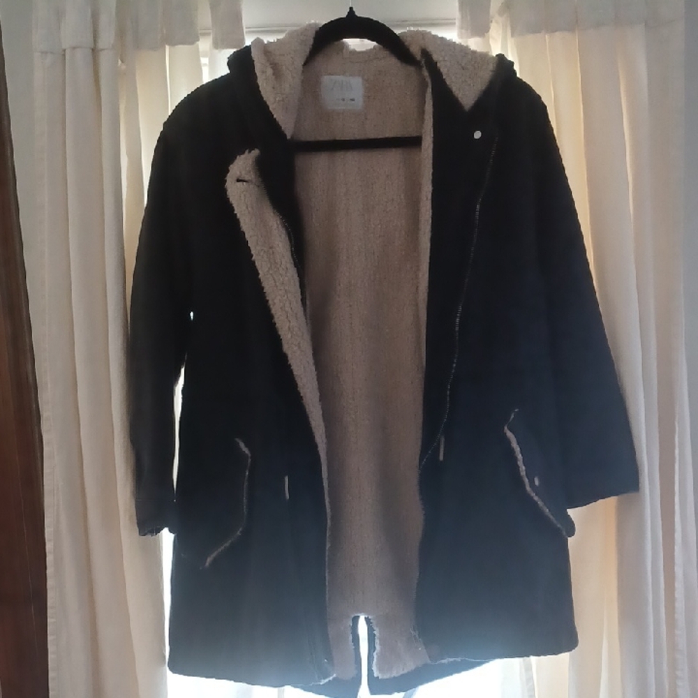 Zara Black and Cream Teddy Jacket